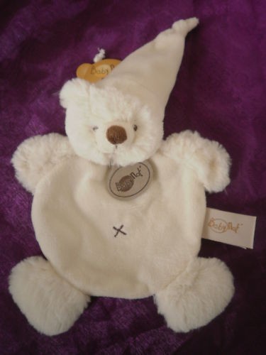 Doudou ours plat blanc - , bonnet