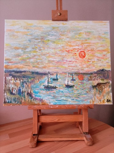 Tableau peinture huile bateaux