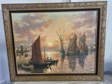 Tableau Breton Signé Port de Pêche Bretagne Bigoudène