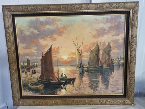 Tableau breton signé port - breton, de