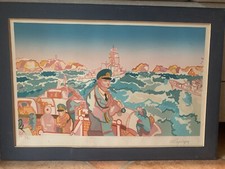 Rare lithographie Manœuvres en rade de Brest 1958 signée Lapicque EA 2930