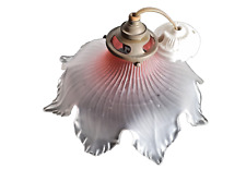 Ancienne suspension en verre transparent rose et blanc