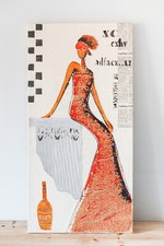 Tableau Femme Africaine Style Ethnique Peinture Collage sur Toile Art Mural