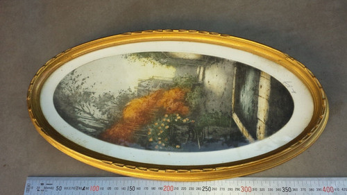 Ancien tableau ovale eau forte - ancien,
