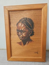 ? Ancien portrait de femme africaine – peinture sur bois signée Trousset – cadr