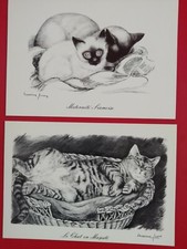 2 x Carte Postale  - CHAT -  illustration  Maxime JUAN 