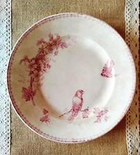 Plat rond 29cm en céramique TERRE DE FER LONGWY Mésange 