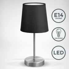 Lampe de table design moderne tissu noir pied métal nickel mat LED E14 salon