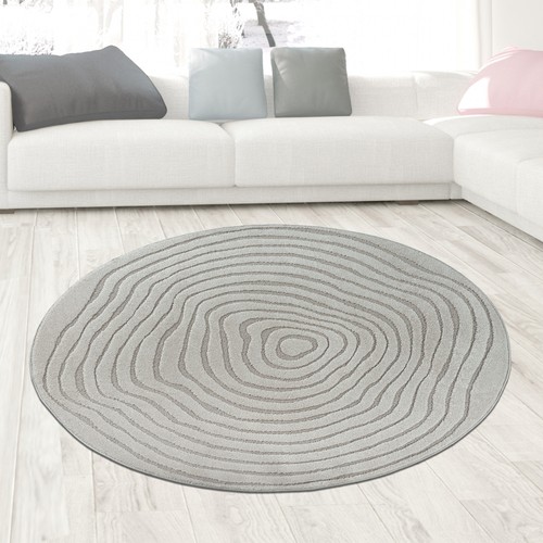 Tapis design rond gris vagues
