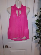 Charlotte Russe Sparkle  Pink Sheer Sleeveless Top M Made In USA . non smoking 