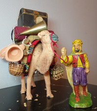 Ancien Santon DEVINEAU "LE CHAMEAU + CONDUCTEUR " - Taille 5 - 15  cm - Harnaché