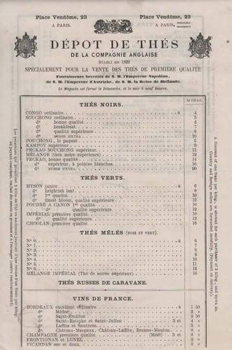 Tarif 1867 dépot de thés - tarif,