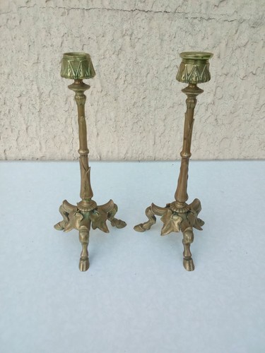 Paire bougeoirs bronze - en,