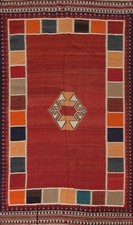 Tapis Kilim Rouge Vintage 5x9 Teinté Végétal Géométrique Tribal Tissé À La Main