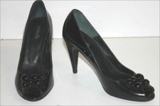 MINELLI Escarpins Cuir Verni Noir Doublés Cuir Bouts Ouverts T 38 ETAT NEUF 