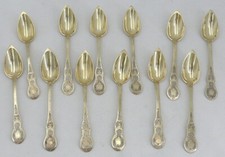 12 cuillères à thé/café, vermeil, argent massif Minerve, Napoléon III, XIXème.