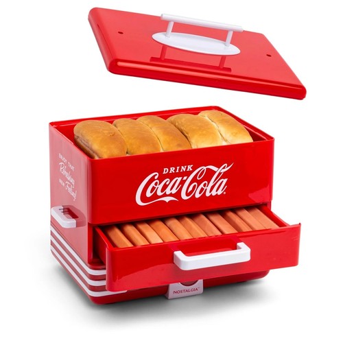 Red hot dog steamer and - dog,