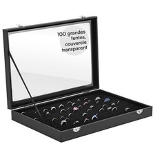 H&S Grande Boite a Bijoux Femme Homme - Rangement Presentoir pour 100 Bague et