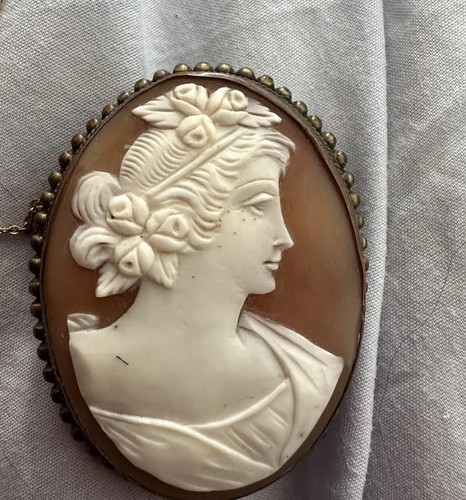 Hand carved shell cameo brooch - shell,