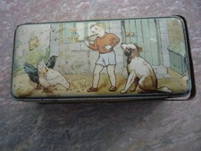 Ancienne boite à gâteau en Tôle,panier à gouter,osier/chien/poule/rat