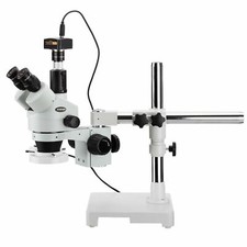 AmScope 3.5X-45X Boom Trioculaire Zoom Stéréo Microscope + 3MP Caméra + Bague