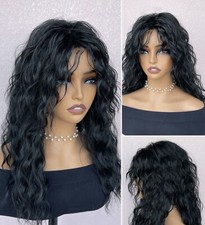 Perruque Synthétique Longue Noir Frange Bouclée Wig Femme Ondulé 45cm +4 Bonnet