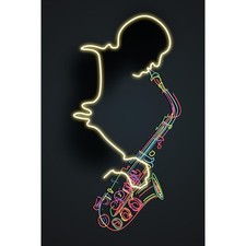 PALAIS ROYAL Tableau Imprimé Sur Toile Avec LED Sax 80x120cm