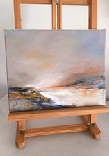 Petit Tableau Huile Abstrait- Paysage Marin Onirique- Art Brut- Original signé 