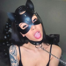 Masque de chat Et Collier cuir Bdsm fetichisme domination sexy  Cosplay Sexuel