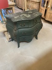 COMMODE 4 TIROIRS GALBÉS VERT « Ressource » PATINÉE À L’ANCIENNE MARBRE SABLÉ