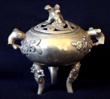 Brule parfum bronze doré chine Old censer encenser burning chinese mark  XIX