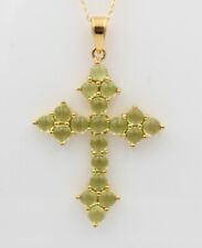 Pendentif Croix En Peridot De 5,90 Carats En Argent 925 Plaqué Or