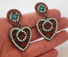 Vintage Paire boucles d'oreilles Gas bijoux Cœur Strass