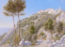 tableau ancien paysage Eze Nice mer Henri-Victor Delavelle impressionnisme