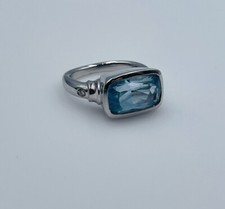 Bague En Or Blanc 18 Carats Avec Aigue-Marine Et Diamant Taille 5,5