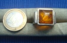 B34 Bague Argent Massif 925 Style Tank Art Déco Ambre Naturel Lot Bijou Vintage