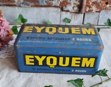 ANCIENNE BOITE EN FER PUBLICITAIRE BOUGIES EYQUEM AUTO MOTO GARAGE