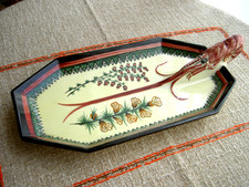 PLAT crustacé "HENRIOT QUIMPER" FRANCE céramique avec LANGOUSTE en trompe l'oeil