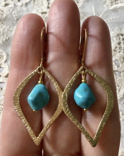 Turquoise plaqué longues - turquoise,, or,