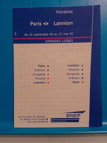 Horaires paris lannion 1994 - horaires,