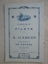 Catalogue de FILETS DE PÊCHE pour 1932 de A. GARCIN, LE COTEAU près ROANNE.