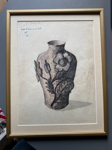 Tableau ancien aquarelle vase - ancien,