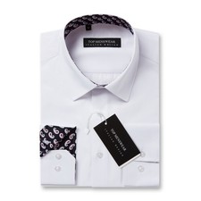 Hommes Blanc Oxford Chemise Smart Décontracté Habillé Floral Col Contraste Et