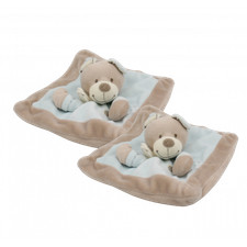 Doudou plat carré ours beige bleu NICOTOY SIMBA TOYS LOT DE 2 - 36592