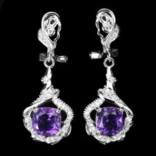 925 Argent Sterling Boucles Coussin Améthyste 7mm Simulé Zircone Gemme Bijoux