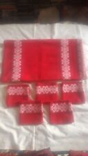 Nappe+serviettes vintage en tissu basque coton rouge ambiance chalet, montagne