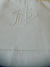 ANCIEN DRAP BLANC JOUR FANTAISIE MONOGRAMME MC 210 X 296 RIDEAU NAPPE DÉCORATION