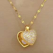 Collier, chaîne pendentif acier inoxydable doré coeur perle blanche top qualité