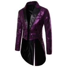 Hommes Sequin Queue de Pie Manteau Costume Brillant Blazer Banquet Performance