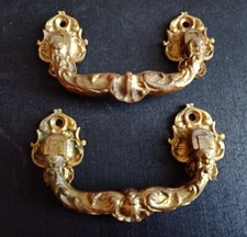 Ancienne Paire de Poignées en Bronze pour Tiroir. Meuble Commode Piano 19ème